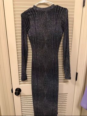 Long Sleeve Black Sparkle Bodycon Dress